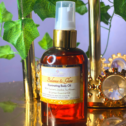 Balance and glow illuminating shimmering turmeric and jojoba body body oil