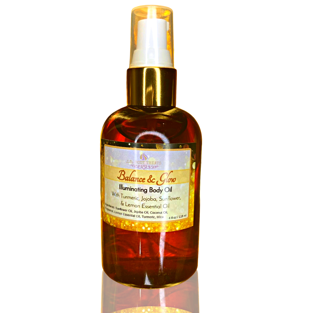 Balance and glow illuminating shimmering turmeric and jojoba body body oil