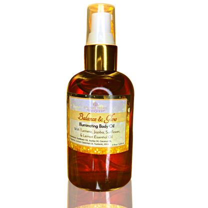 Balance and glow illuminating shimmering turmeric and jojoba body body oil